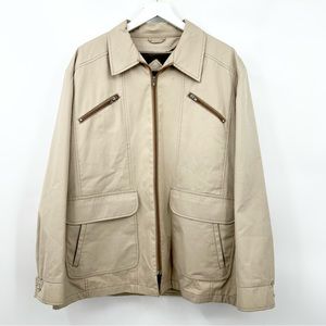 Vintage Barry Dolan Collared Faux Fur Lined Full Zip Grandpa Jacket Tan XL (48)